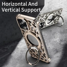 For iPhone 17 16 15 Pro Max Magnetic Ring Stand Case Metal Frameles Rugged Cover