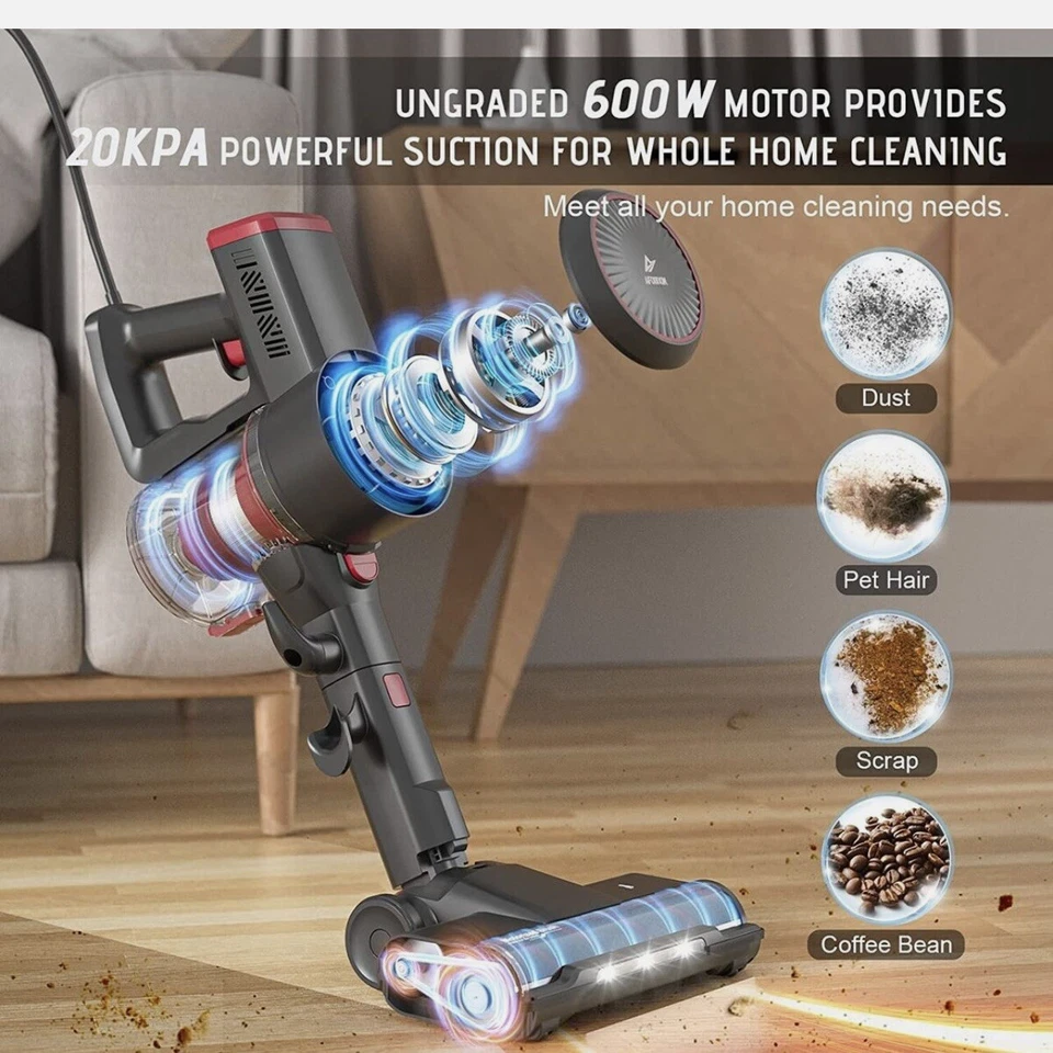 Afoddon Aspiradora con Palo con Cable, 600W 20Kpa Aspiradora con Palo Antienredos Mo Foto 2 de 4