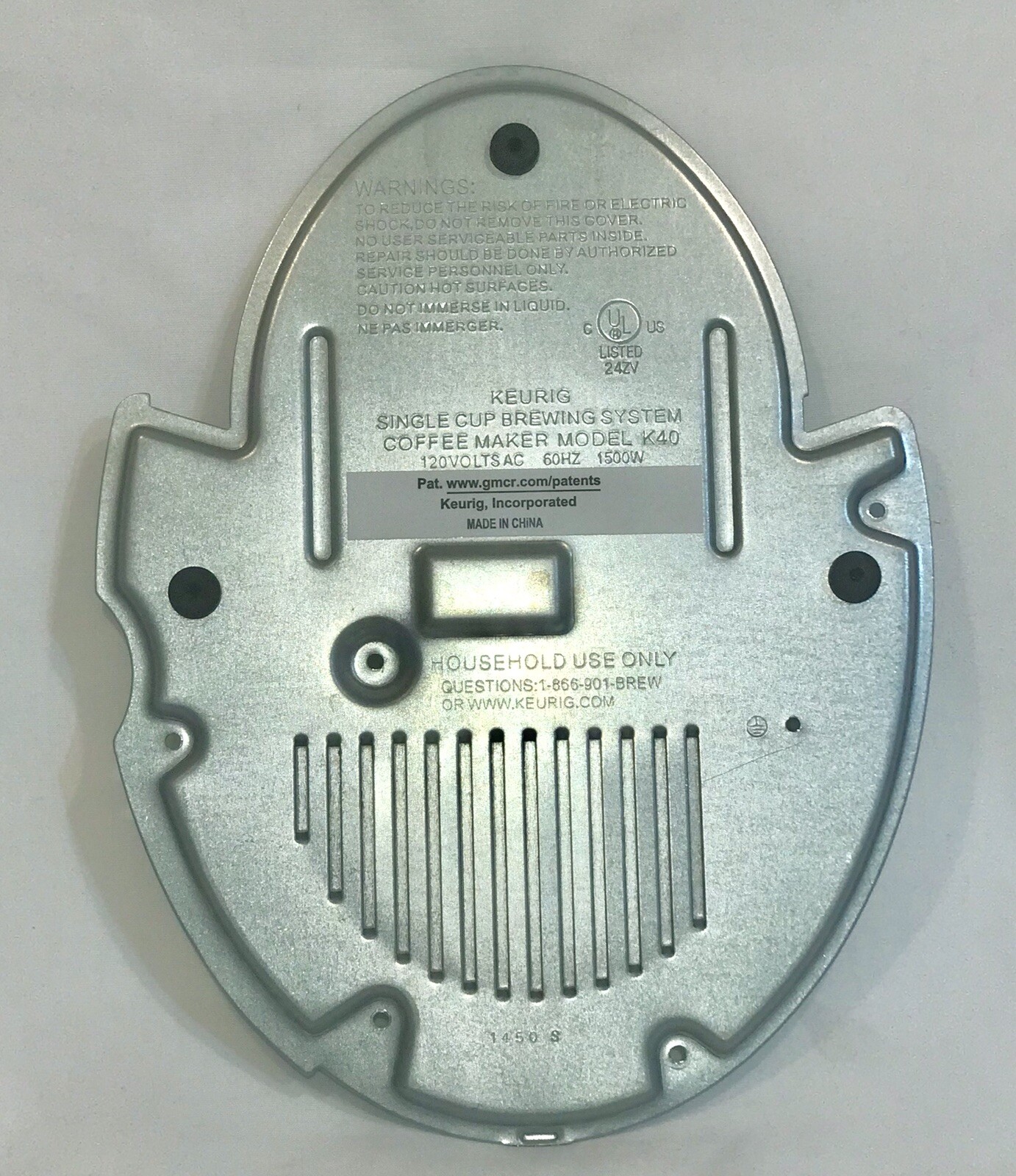 Keurig Coffee Maker Model K40 Replacement Part Metal Base Plate Bottom