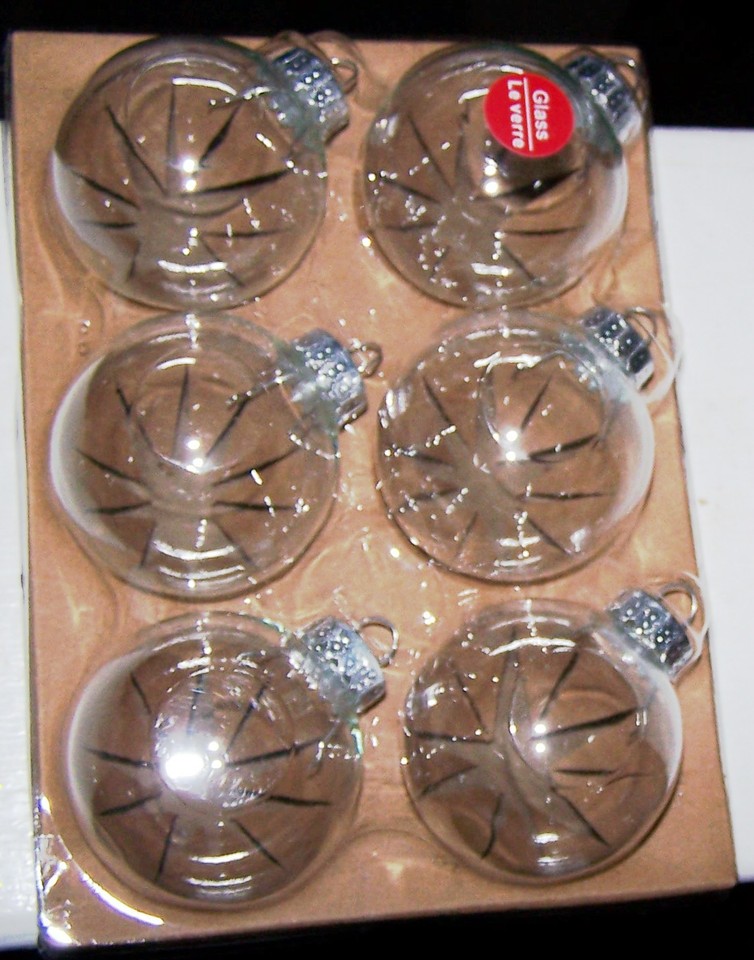 6 2" CLEAR GLASS ROUND ORNAMENTS PAINT, DECORATE IT, ADD GLITTER