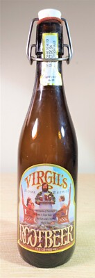 VIRGIL'S Root Beer Bottle 15.2 oz Brown Glass Wire Bail Porcelain Cork EMPTY
