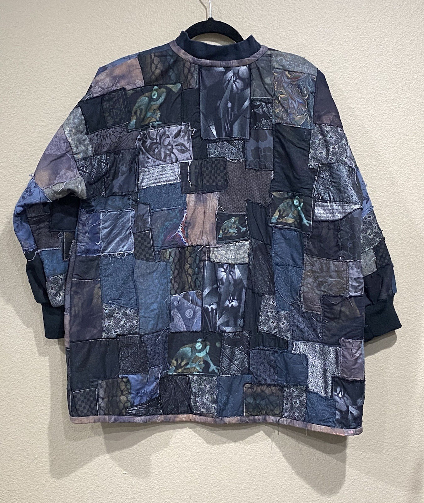 Vintage Handmade Patchwork Jacket Frog Dark Tones… - image 5