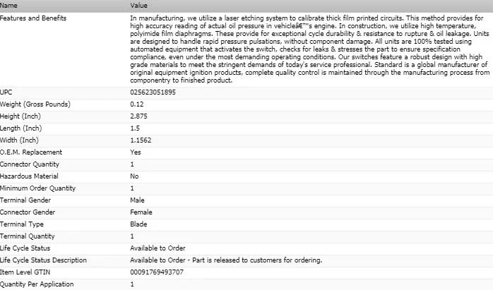 Interruptor de presión de aceite ESTÁNDAR para Lincoln LS 2000-2005 Foto 2 de 4