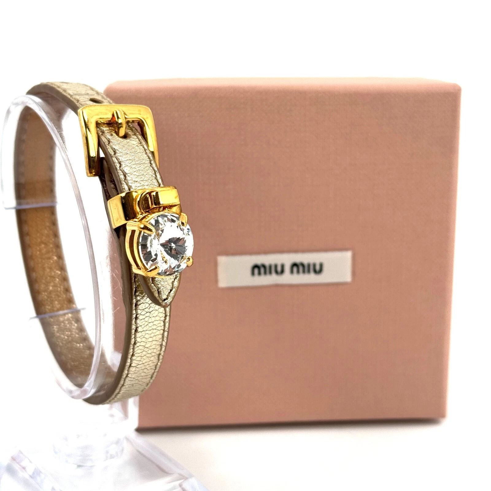 MIU MIU Bracciale Bijoux Pelle Champagne Oro Autentico con SCATOLA