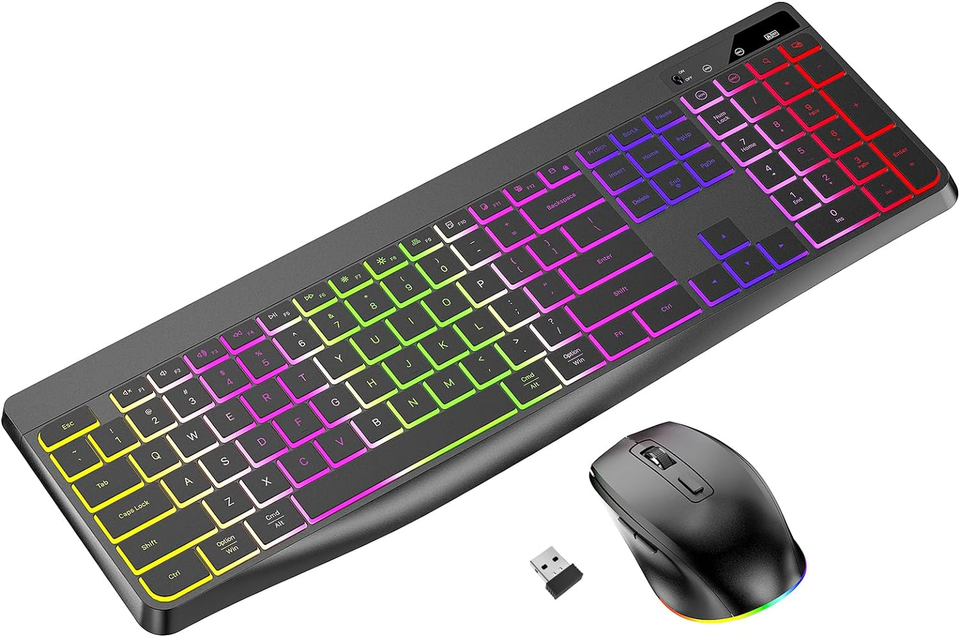 Wireless Keyboard and Mouse Combo Backlit,2.4Ghz Rechargeable Light up