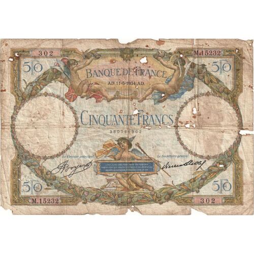 [#635453] France, 50 Francs, Luc Olivier Merson, 1934, M.15232, B, Fayette:16.5, - Foto 1 di 2
