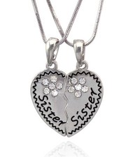 Sister Sister Best Friend Forever BFF Heart Flower Pendant Necklace