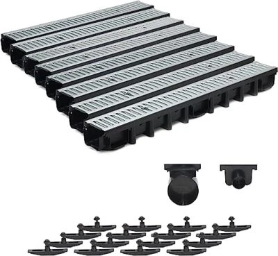 SPEEDPLANT 8m Entwässerungsrinne Terrassenrinne Stahlrost verzinkt komplett SET, System A15