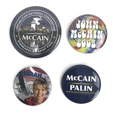 Lot of 4 2008 John McCain President Campaign Palin Political Pinback Buttons