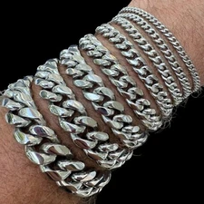 Miami Cuban Link Bracelet White Gold Plated Stainless Steel 4-18mm Mens Ladies