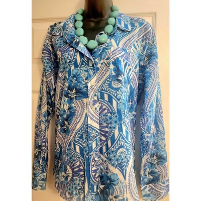 Calypso St. Barth Women Blue Floral Islegance Resort Collection Size L MSRP $328