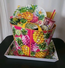 Pineapple Picnic Set - Melamine - Summer - Trays ,Plates For Camp, Beach, Deck