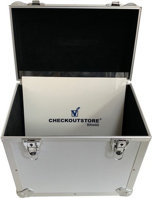 CheckOutStore Silver Aluminum 12'' LP Vinyl Record Box (Holds Up to 50 Records)