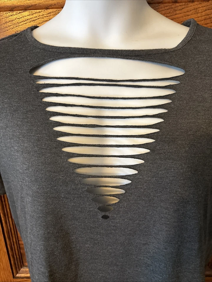 Gris Elástico Corte Cortado Bajo Escote EXCELENTE Punk Gótico Club Plus Talla 1X 1XL Foto 2 de 4