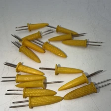 Lot Of 16 Vintage Corn On The Cob Holders Skewers Yellow 8 Pairs
