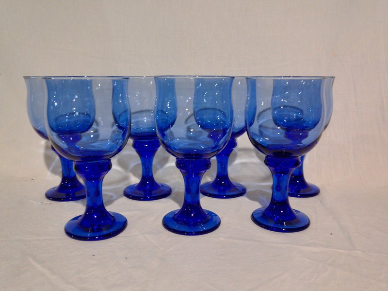 Libbey Clarion Mediterranean Water Goblets Cobalt Blue Set of Seven (7)