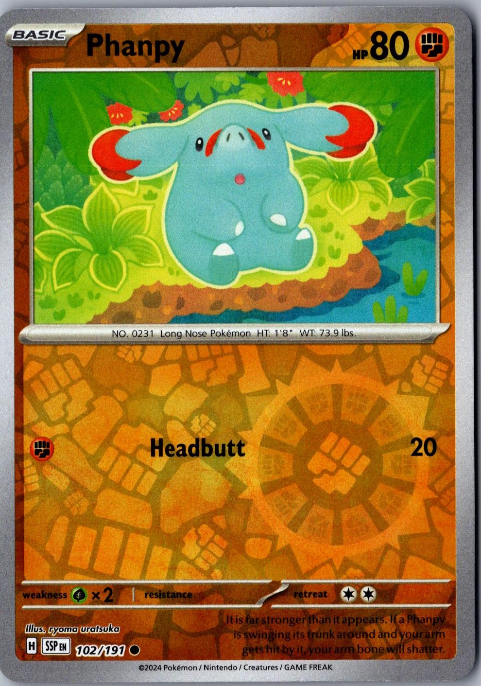 Phanpy Reverse Holo 102/191 Common Surging Sparks LP Pokemon Card