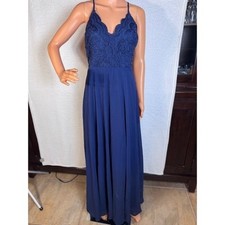 EUC Lulus blue embroidered upper sheer bottom with lining spaghetti strap maxi L