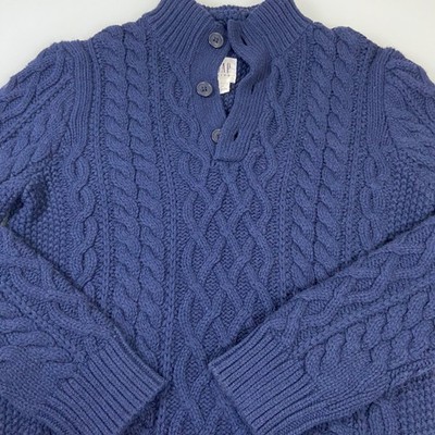 Gap Kids Boys Size Large Blue Cable Knit Button Mock Neck Sweater