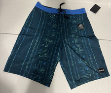 Hurley Boys Board Shorts Size 16 28 Midnight Teal 4-Way Stretch Swim Trunks NWT