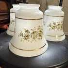 Ceiling Fan Light Set 3 Lamp Shades White Gold Trim Floral Quoizel Milkglass
