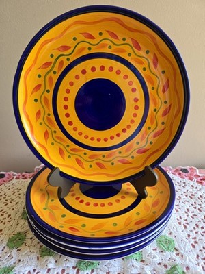 Vintage Set Of 5 Libbey Salsa Red Pepper Hand Painted Dinner Plates 10-1/2''