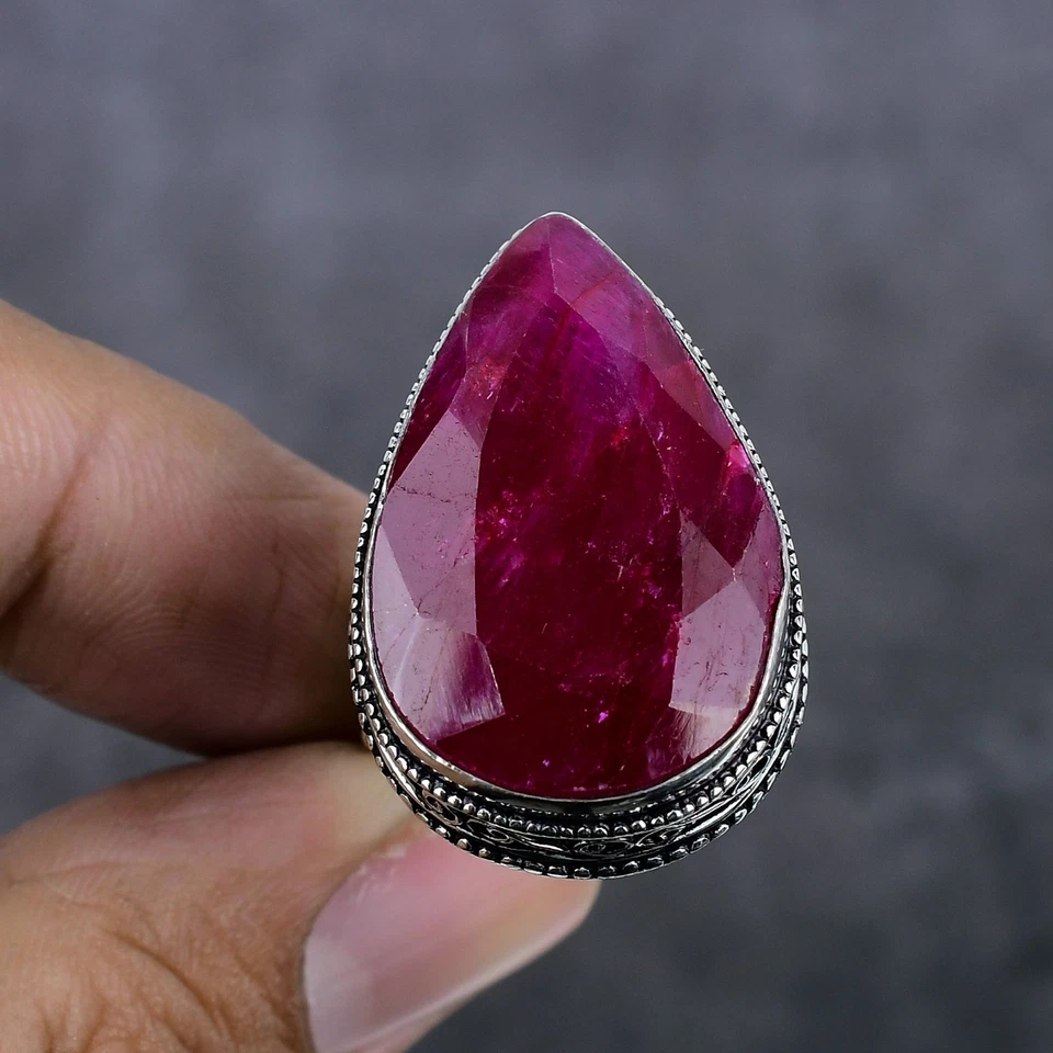 Ruby(Simulated) Gemstone 925 Sterling Silver Jewelry Ring Size 10 X-Mas Gift n3 - Image 2 of 4