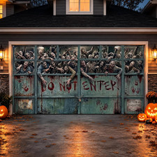 Halloween Garage Door Cover 16X7 FT, Scary Zombie Door Decorations