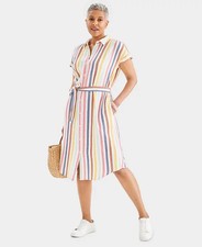 NWT Style & Co Womens Cotton Gauze Colorful Belted Button Down Shirt Dress Beach
