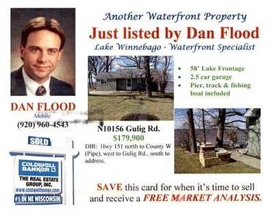 Lake Winnebago Waterfront Property, Dan Flood, 58' Frontage, Pier & Postcard