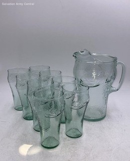 Vintage Indiana Glass Clear Coke Pitcher And Coca Cola Cup Lot Of 9
