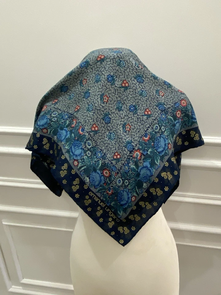S55# Bufanda de seda floral multicolor Emanuel Ungaro 34 pulgadas Foto 2 de 4