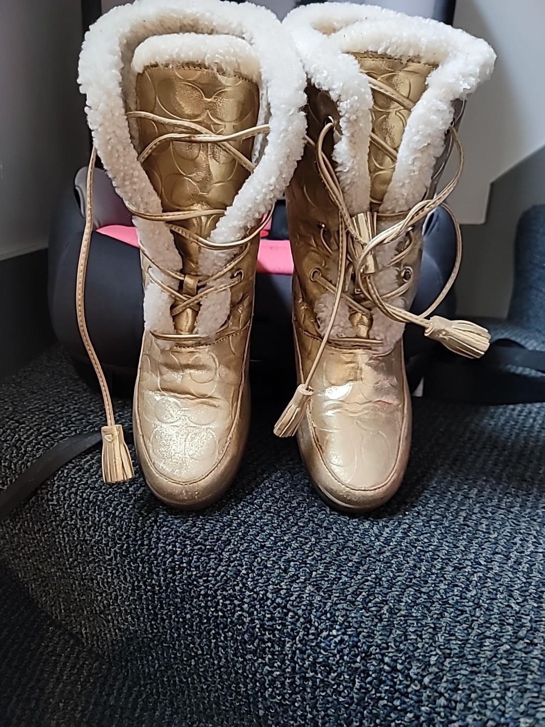 COACH TUESDAY RARE METALLIC GOLD COLOR WINTER BOOTS SHOES Women's Size 9B NEW