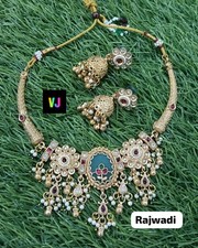 Indian Traditional Wear Wedding Gold Plated Rajwadi Jewelry Choker Necklace Set