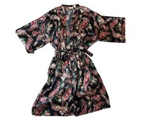 Vintage Victoria Secret Gold Label Satin Robe Paisley Floral Black One Size
