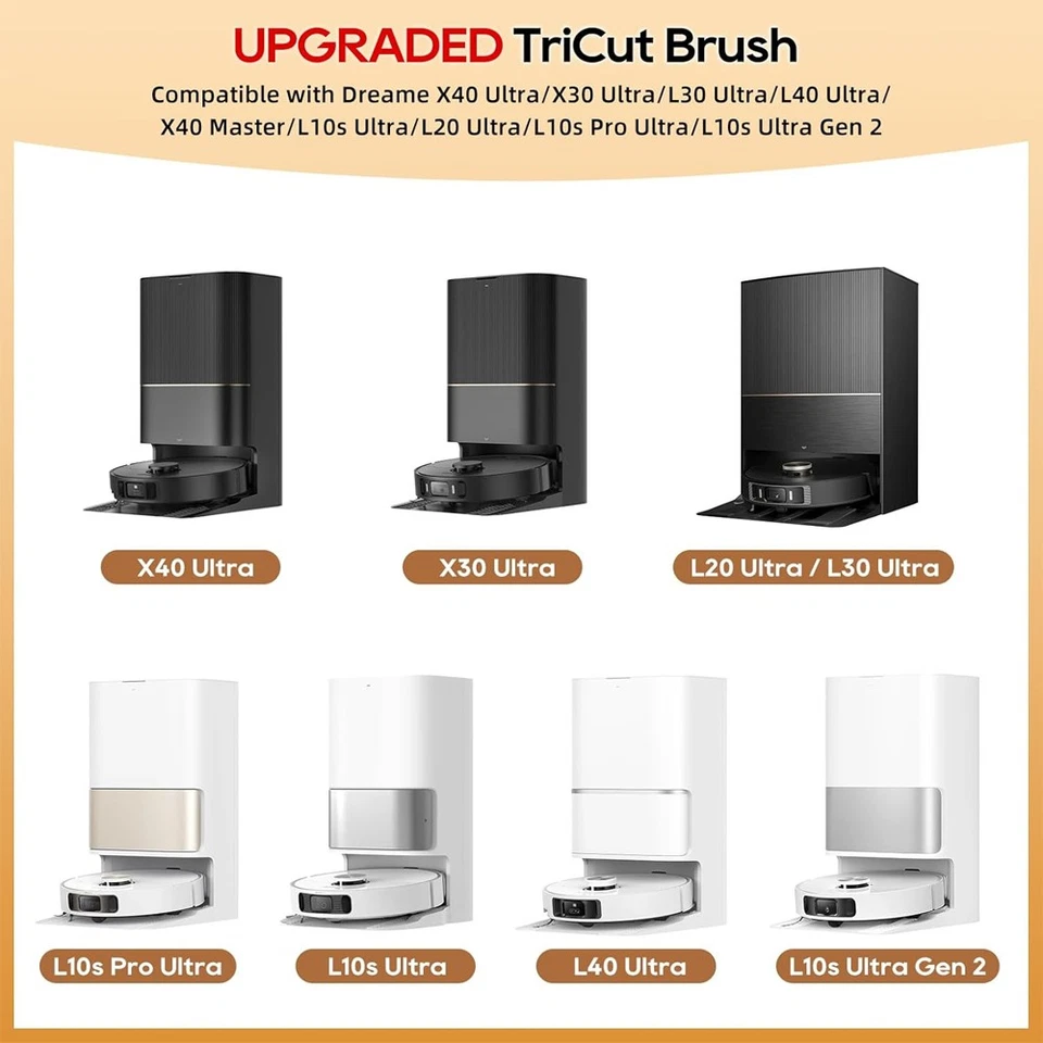 Upgraded Anti-Tangle Tricut Roller Brush Part for Dreame X40 X30 L30 L40 Robot - Изображение 2 из 4