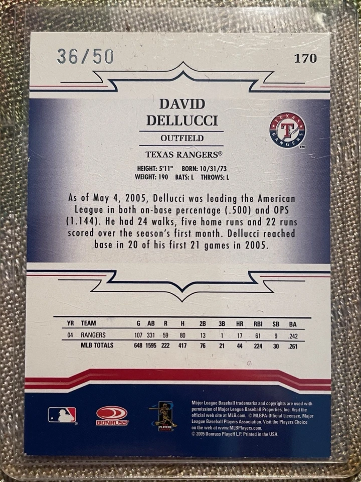 2005 Donruss Throwback Threads - David Dellucci #170 Signature Marks /50 (AU) - Image 2 of 2
