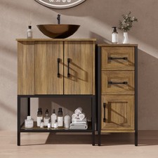 36" Freestanding Bathroom Vanity with Vessel Sink 3 Drawers Storage Cabinet Oak