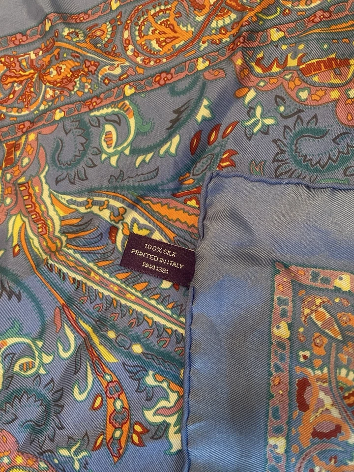 Vintage Ralph Lauren Purple Label Multicolor Paisley Italian Silk Pocket Square - Image 3 of 4
