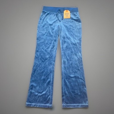 Route 66 Velour Solid Blue Track Pants Drawstring NWT Womens Size Medium