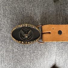 Certified Collection USA Brown Leather Belt Brass Buckle KD-8143. 34in x1.25in