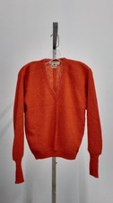 Vintage 1960s Brittons 100 Pure Alpaca V-Neck Sweater - Burnt Orange - Large