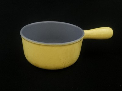 Vintage Belgium Descoware Mustard Yellow Enamel Cast Iron Sauce Pot