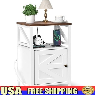 Smart Charging End Table W/ USB Ports AC Outlet Storage Shelf Multiple Devices