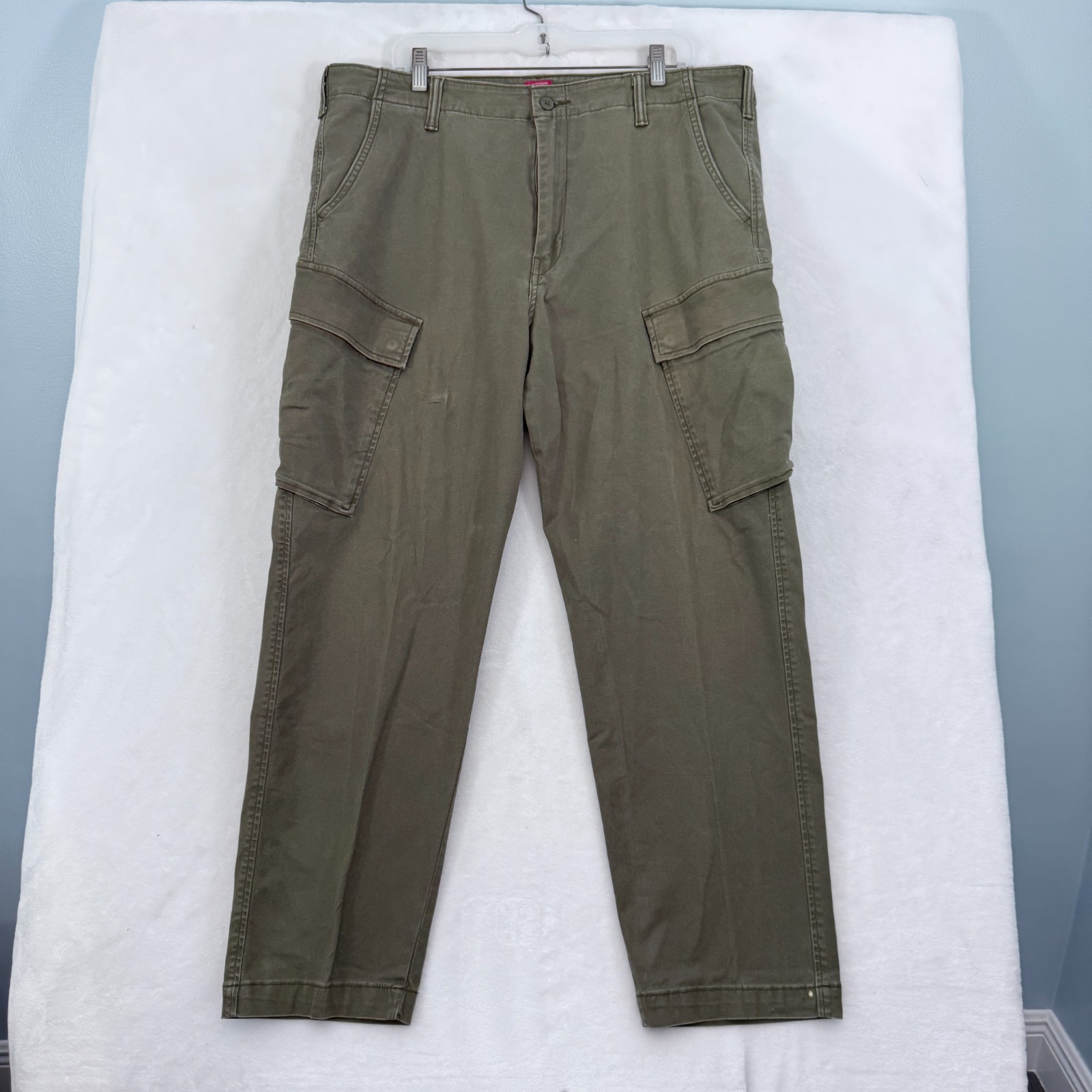 Mens 38x30 (38x29) Green Tapered Leg Preppy Stretch