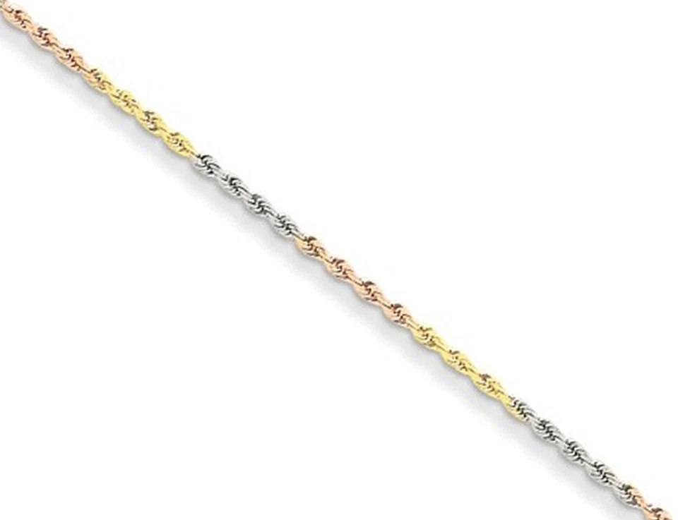 Tobillera de cadena de cuerda con corte de diamante en oro YWP de 14 K