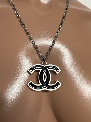 Vtg Chanel 04P Silver Black CC Logo Necklace | eBay
