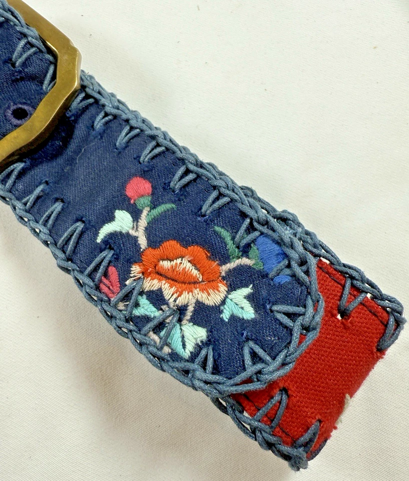 VTG Lucky Brand Belt Women's Embroidered Suede Leather Floral, Birds Boho SZ 34 - Image 4 of 4