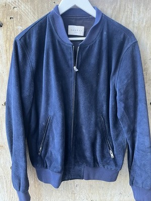 Sandro Paris Leather Jacket Suede Navy Blue Bomber Large
