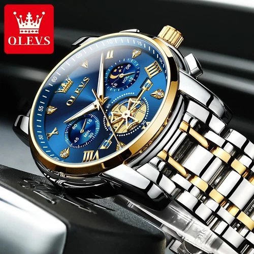 Wasserdichte Uhr Herren Quarz OLEVS Leuchtend Luxus Männer Edelstahlband - Bild 8 von 12